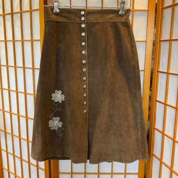 Darling, True Vintage 1970’s Genuine Leather snap button brown skirt - Picture 1 of 12